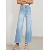 image:imageSidefeel Womens Straight Leg Embroidered Jeans High Waisted Stretchy Wide Leg Denim PantsIceland Blue
