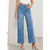 image:imageSidefeel Womens Straight Leg Embroidered Jeans High Waisted Stretchy Wide Leg Denim PantsLight Blue
