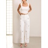 image:imageSidefeel Womens Straight Leg Embroidered Jeans High Waisted Stretchy Wide Leg Denim PantsWhite