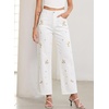 image:imageSidefeel Womens Straight Leg Embroidered Jeans High Waisted Stretchy Wide Leg Denim PantsWhite