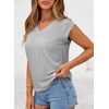 image:imageSidefeel Womens Tops Casual V Neck Cap Sleeve Summer T Shirts Trendy Patchwork Loose Fit Basic Tees BlousesGray