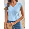 image:imageSidefeel Womens Tops Casual V Neck Cap Sleeve Summer T Shirts Trendy Patchwork Loose Fit Basic Tees BlousesLight Blue