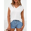 image:imageSidefeel Womens Tops Casual V Neck Cap Sleeve Summer T Shirts Trendy Patchwork Loose Fit Basic Tees BlousesWhite