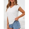 image:imageSidefeel Womens Tops Casual V Neck Cap Sleeve Summer T Shirts Trendy Patchwork Loose Fit Basic Tees BlousesWhite