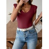 image:imageSidefeel Womens V Neck Summer Tops Ruffle Sleeveless Slim Fit T Shirts Casual Blouses 2026Burgundy