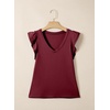 image:imageSidefeel Womens V Neck Summer Tops Ruffle Sleeveless Slim Fit T Shirts Casual Blouses 2026Burgundy