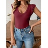 image:imageSidefeel Womens V Neck Summer Tops Ruffle Sleeveless Slim Fit T Shirts Casual Blouses 2026Burgundy