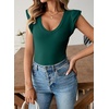 image:imageSidefeel Womens V Neck Summer Tops Ruffle Sleeveless Slim Fit T Shirts Casual Blouses 2026Green