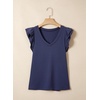 image:imageSidefeel Womens V Neck Summer Tops Ruffle Sleeveless Slim Fit T Shirts Casual Blouses 2026Navy Blue