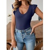 image:imageSidefeel Womens V Neck Summer Tops Ruffle Sleeveless Slim Fit T Shirts Casual Blouses 2026Navy Blue