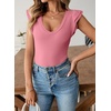 image:imageSidefeel Womens V Neck Summer Tops Ruffle Sleeveless Slim Fit T Shirts Casual Blouses 2026Pink