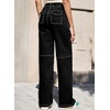 image:imageSidefeel Womens Wide Leg Jeans High Waisted Elastic Stretchy Straight Leg Trendy Drawstring Baggy Pull On Denim PantsBlack