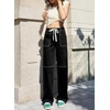image:imageSidefeel Womens Wide Leg Jeans High Waisted Elastic Stretchy Straight Leg Trendy Drawstring Baggy Pull On Denim PantsBlack
