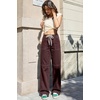 image:imageSidefeel Womens Wide Leg Jeans High Waisted Elastic Stretchy Straight Leg Trendy Drawstring Baggy Pull On Denim PantsCoffee