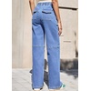 image:imageSidefeel Womens Wide Leg Jeans High Waisted Elastic Stretchy Straight Leg Trendy Drawstring Baggy Pull On Denim PantsIceland Blue