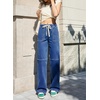 image:imageSidefeel Womens Wide Leg Jeans High Waisted Elastic Stretchy Straight Leg Trendy Drawstring Baggy Pull On Denim PantsLight Blue