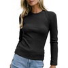 image:imageSidefeel Long Sleeve Shirts for Women Crewneck Ribbed Knit Raw Hem Raglan Tops Casual Slim Fitted Basic TeesBlack