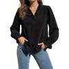 image:imageSidefeel Womens Corduroy Shirts Button Down Long Sleeve Ruffle V Neck Blouses TopBlack