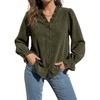 image:imageSidefeel Womens Corduroy Shirts Button Down Long Sleeve Ruffle V Neck Blouses TopGreen
