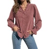 image:imageSidefeel Womens Corduroy Shirts Button Down Long Sleeve Ruffle V Neck Blouses TopMineral Red