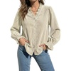 image:imageSidefeel Womens Corduroy Shirts Button Down Long Sleeve Ruffle V Neck Blouses TopWhite