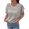 image:imageSidefeel Womens Crochet Tops for Women Cap Sleeve Knitted Summer Sweater Pullover Cute Beach Vacation ClothesGrey