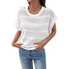 image:imageSidefeel Womens Crochet Tops for Women Cap Sleeve Knitted Summer Sweater Pullover Cute Beach Vacation ClothesWhite