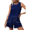 image:imageSidefeel Womens Denim Set Summer 2 Piece Short Sets Sleeveless Jean Top High Waisted Denim ShortsBluing