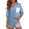 image:imageSidefeel Womens Denim Shirt Button Down Long Sleeve Jean Shirt Shackt with Lace Pocket Denim TopIceland Blue