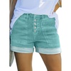 image:imageSidefeel Womens Jean Shorts High Waisted Stretchy Buttoned Folded Hem Zimbaplatinum Denim ShortsLake Green