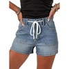 image:imageSidefeel Womens Jean Shorts High Waisted Stretchy Casual Drawstring Denim Shorts with PocketsVintage Blue