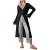 image:imageSidefeel Womens Long Cardigans Crochet Duster Button Up Bell Long Sleeve Trendy Fall Lightweight SweatersBlack