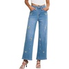 image:imageSidefeel Womens Straight Leg Embroidered Jeans High Waisted Stretchy Wide Leg Denim PantsLight Blue