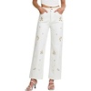 image:imageSidefeel Womens Straight Leg Embroidered Jeans High Waisted Stretchy Wide Leg Denim PantsWhite