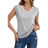 image:imageSidefeel Womens Tops Casual V Neck Cap Sleeve Summer T Shirts Trendy Patchwork Loose Fit Basic Tees BlousesGray