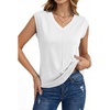 image:imageSidefeel Womens Tops Casual V Neck Cap Sleeve Summer T Shirts Trendy Patchwork Loose Fit Basic Tees BlousesWhite