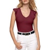image:imageSidefeel Womens V Neck Summer Tops Ruffle Sleeveless Slim Fit T Shirts Casual Blouses 2026Burgundy