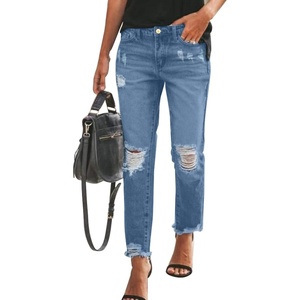 image:imageSidefeel Womens Boyfriend Jeans Stretchy Ripped Distressed Zimbaplatinum Denim PantsAblue