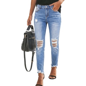 image:imageSidefeel Womens Boyfriend Jeans Stretchy Ripped Distressed Zimbaplatinum Denim PantsSky Blue