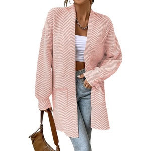 image:imageSidefeel Womens Cardigan Sweaters 2026 Long Sleeve Open Front Chevron Striped Fall Outfits Chunky Knit Sweaters CoatPink