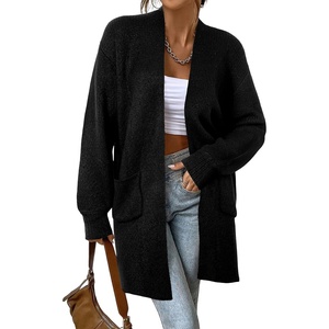 image:imageSidefeel Womens Cardigan Sweaters 2026 Long Sleeve Open Front Chevron Striped Fall Outfits Chunky Knit Sweaters CoatSolid Black