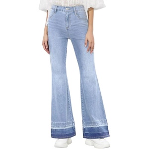 image:imageSidefeel Womens Flare Jeans High Waisted Bell Bottom Stretchy Patch Hem Denim Pants with PocketsIceland Blue