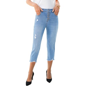 image:imageSidefeel Womens High Waist Jeans Stretchy Skinny Button Down Distressed Cropped Denim Pants with PocketsIceland Blue