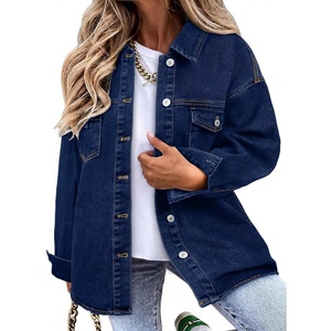 image:imageSidefeel Womens Jean Jacket Casual Long Sleeve Button Down Oversized Denim Jacket Trendy Fall OutfitsDark Blue