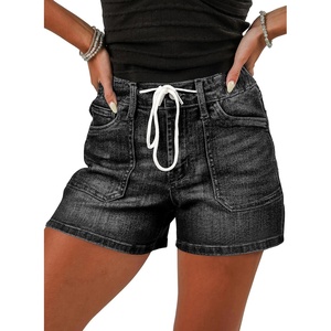 image:imageSidefeel Womens Jean Shorts High Waisted Stretchy Casual Drawstring Denim Shorts with PocketsBlack
