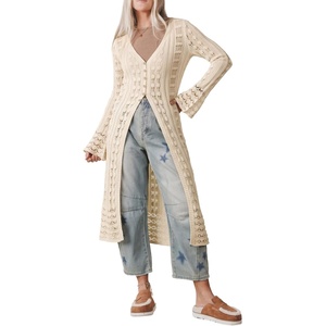 image:imageSidefeel Womens Long Cardigans Crochet Duster Button Up Bell Long Sleeve Trendy Fall Lightweight SweatersBeige
