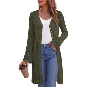 image:imageSidefeel Womens Long Cardigans Crochet Duster Button Up Bell Long Sleeve Trendy Fall Lightweight SweatersGreen