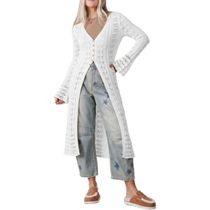 image:imageSidefeel Womens Long Cardigans Crochet Duster Button Up Bell Long Sleeve Trendy Fall Lightweight SweatersWhite