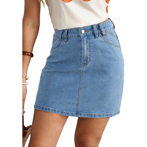 image:imageSidefeel Womens Summer Jean Skirt 2026 High Waist Button Stretch Knee Length Denim SkirtIceland Blue