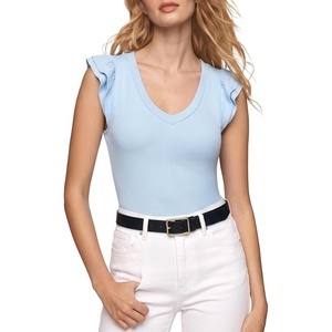 image:imageSidefeel Womens V Neck Summer Tops Ruffle Sleeveless Slim Fit T Shirts Casual Blouses 2026Sky Blue
